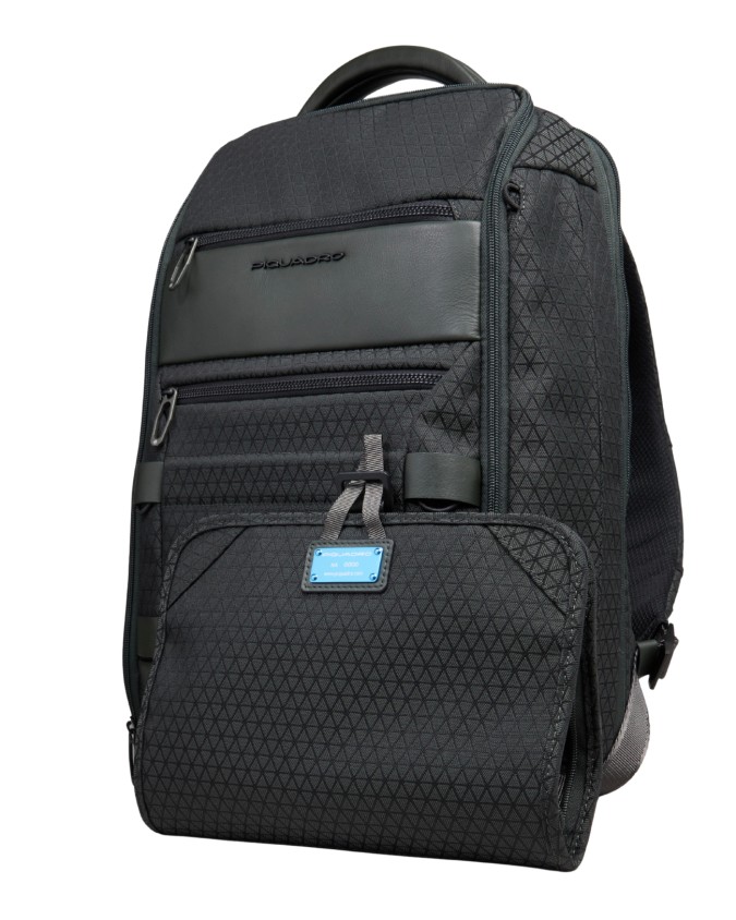  Piquadro - Zaino da Viaggio Modulare in Pelle e Tessuto Porta