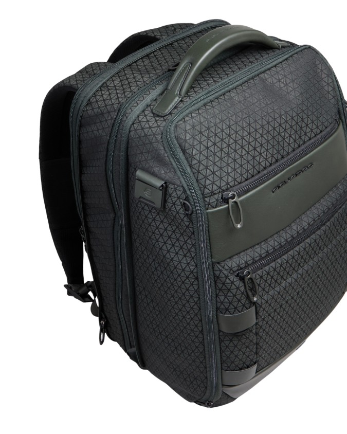  Piquadro - Zaino da Viaggio Modulare in Pelle e Tessuto Porta