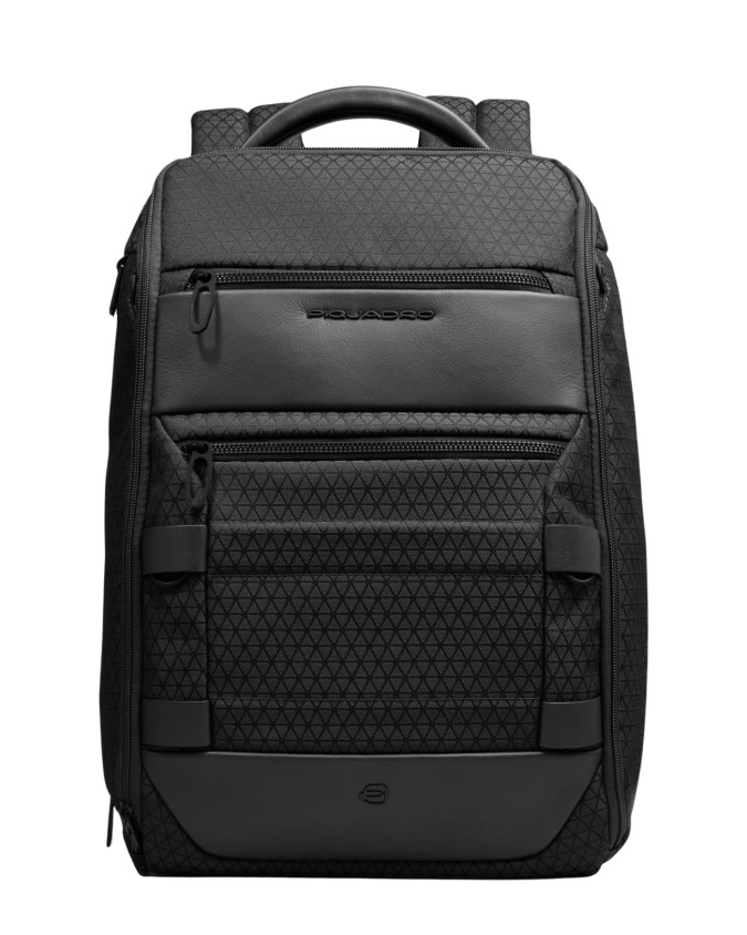  Piquadro - Zaino da Viaggio Modulare in Pelle e Tessuto Porta