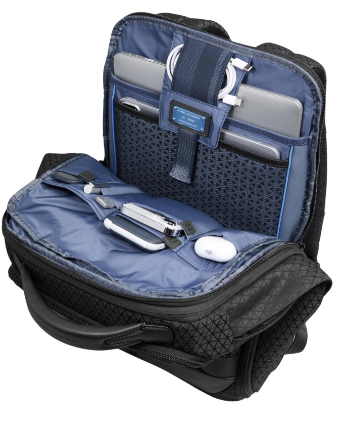  Piquadro - Zaino da Viaggio Modulare in Pelle e Tessuto Porta