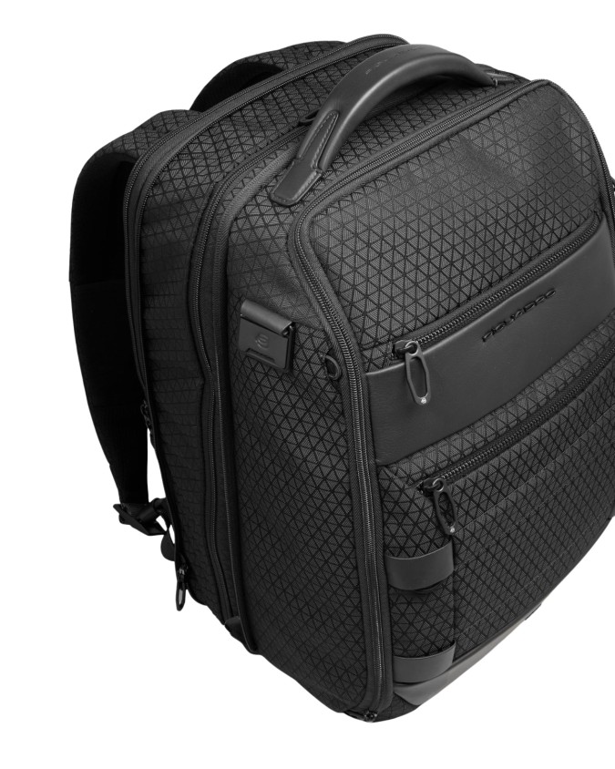  Piquadro - Zaino da Viaggio Modulare in Pelle e Tessuto Porta