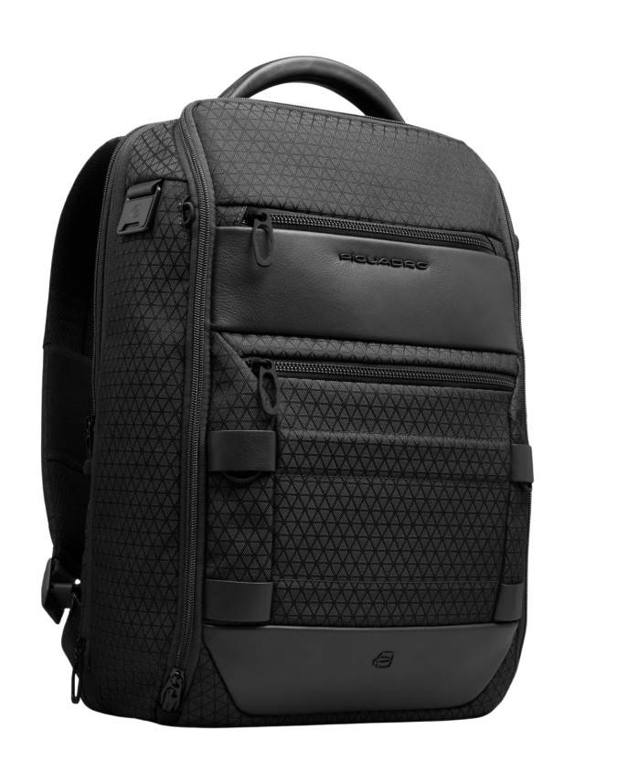  Piquadro - Zaino da Viaggio Modulare in Pelle e Tessuto Porta