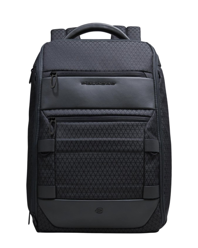  Piquadro - Zaino da Viaggio Modulare in Pelle e Tessuto Porta