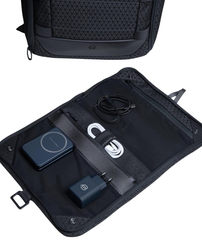  Piquadro - Zaino da Viaggio Modulare in Pelle e Tessuto Porta