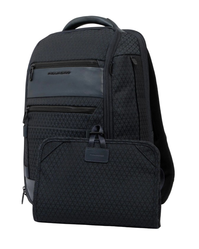  Piquadro - Zaino da Viaggio Modulare in Pelle e Tessuto Porta