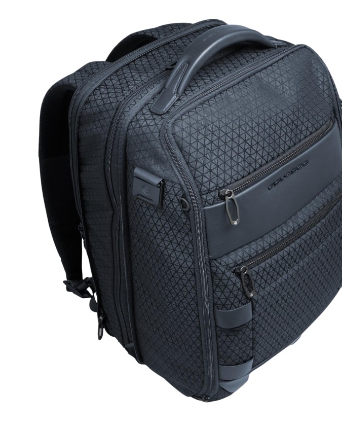  Piquadro - Zaino da Viaggio Modulare in Pelle e Tessuto Porta