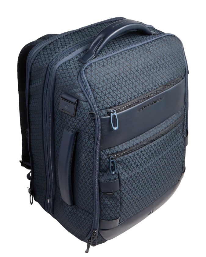  Piquadro - Zaino da Viaggio Modulare in Pelle e Tessuto Porta