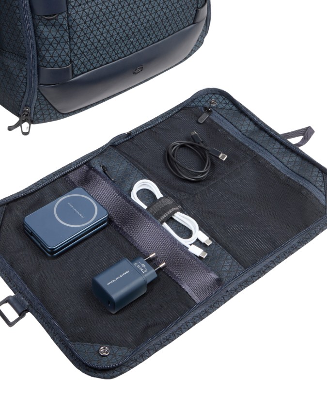 Piquadro - Zaino da Viaggio Modulare in Pelle e Tessuto Porta