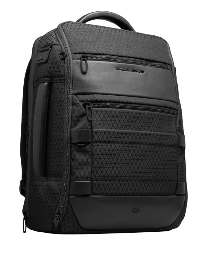 Piquadro - Zaino da Viaggio Modulare in Pelle e Tessuto Porta