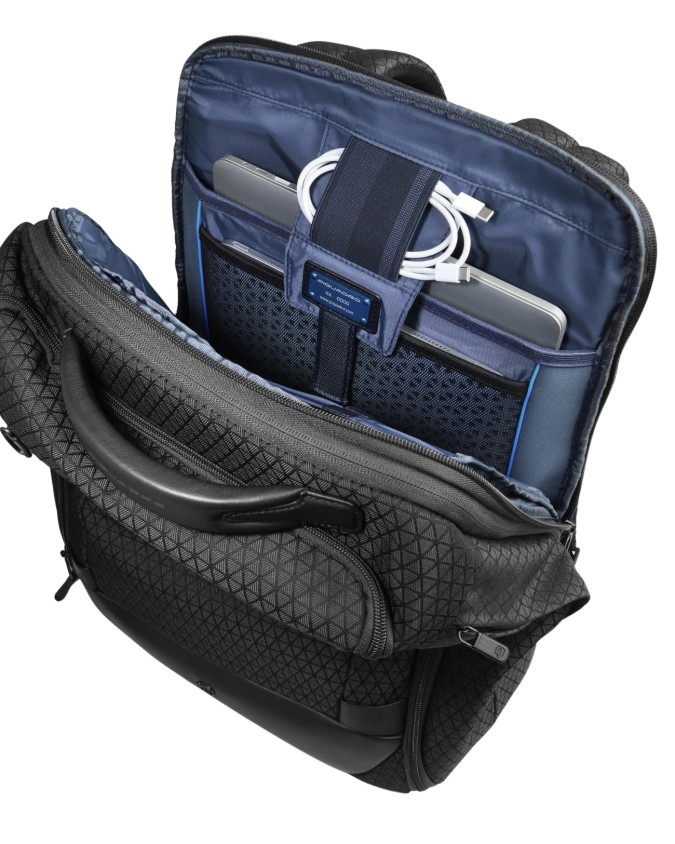 Piquadro - Zaino da Viaggio Modulare in Pelle e Tessuto Porta