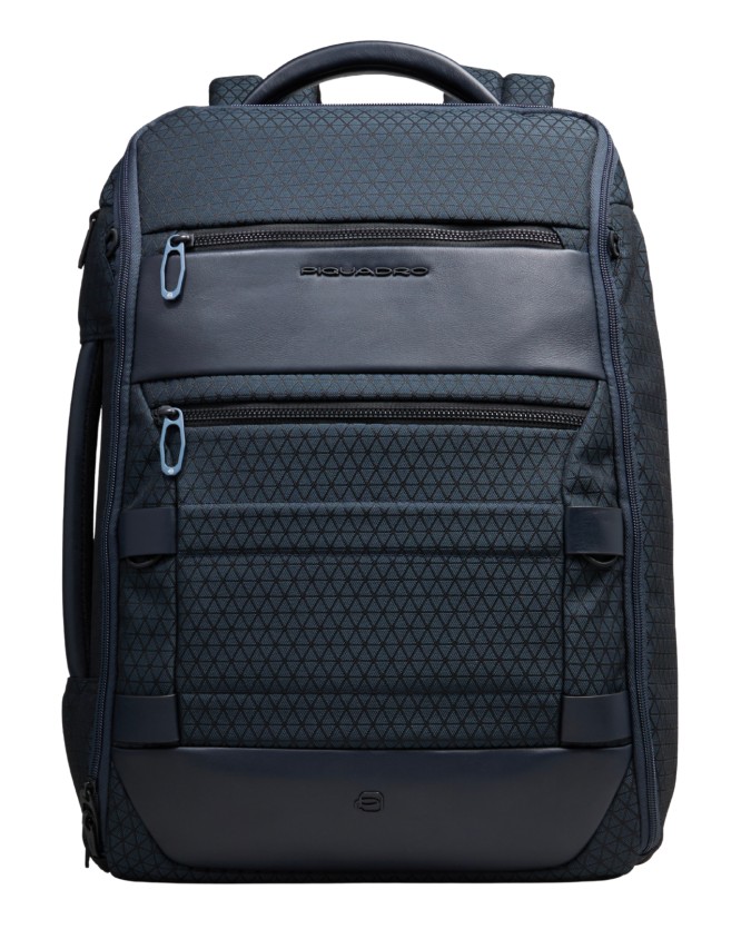  Piquadro - Zaino da Viaggio Modulare in Pelle e Tessuto Porta
