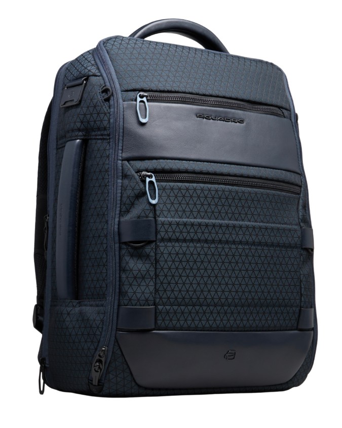  Piquadro - Zaino da Viaggio Modulare in Pelle e Tessuto Porta