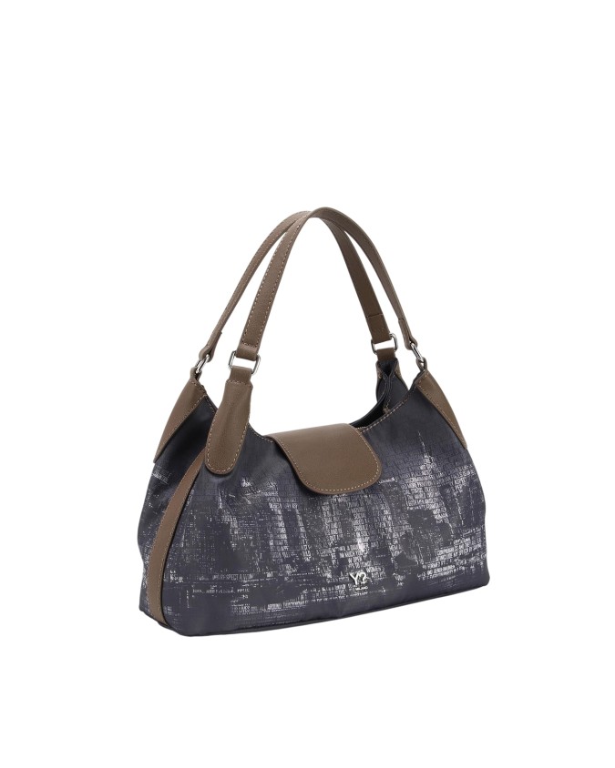  Ynot - Borsa shopping media con patta in tessuto ed ecopelle