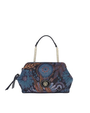  Ynot - Clutch in tessuto ed ecopelle con manico Indigo