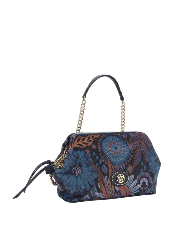  Ynot - Clutch in tessuto ed ecopelle con manico Indigo