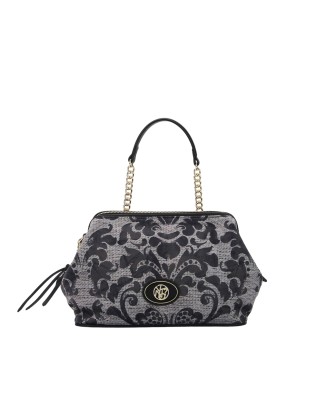 Ynot – Clutch aus Stoff und Kunstleder mit Indigo-Griff -...