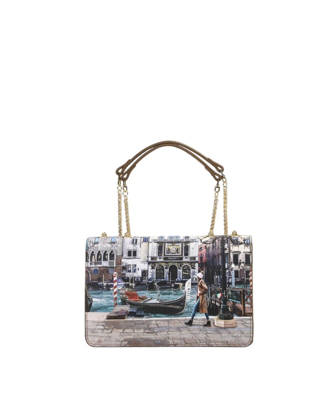  Ynot - Borsa postina con patta in ecopelle stampa città Yesbag