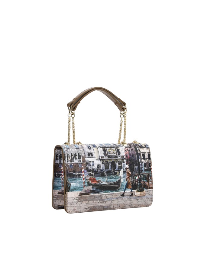  Ynot - Borsa postina con patta in ecopelle stampa città Yesbag