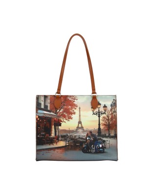 Ynot - Borsa shopping squadrata in ecopelle stampa città Yesbag