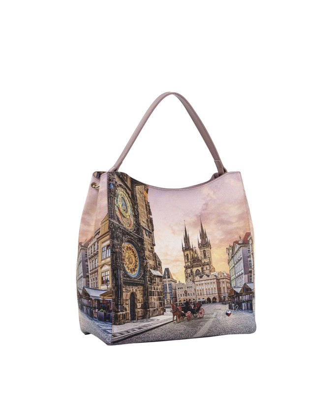  Ynot - Borsa a spalla Hobo Large in ecopelle stampa città