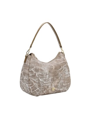 Ynot - Hobo Shoulder Bag in Fabric and Faux Leather with... 2