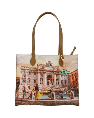 Ynot - Borsa shopping squadrata in ecopelle stampa città Yesbag