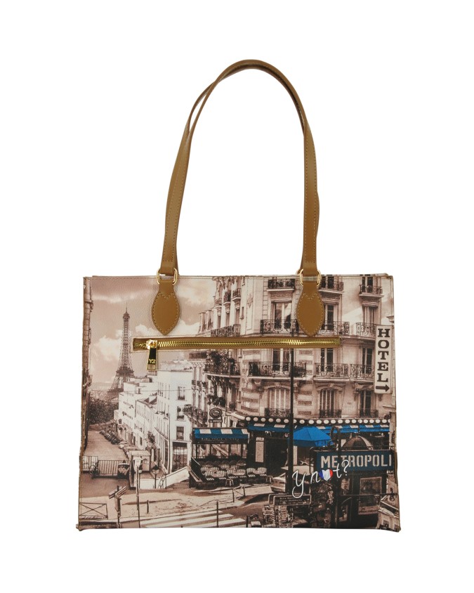  Ynot - Borsa shopping squadrata in ecopelle stampa città Yesbag