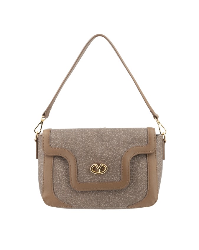 Ynot - Borsa a spalla con  patta in pvc Havana