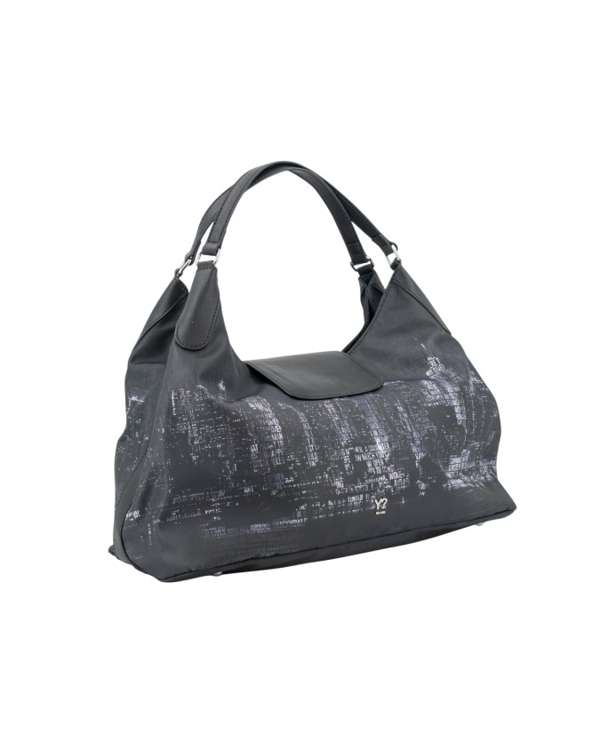 Ynot - Borsa a spalla shopping con patta in nylon L Grunge
