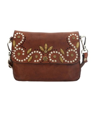 Campomaggi – Borsa a tracolla in pelle con patta con borchie e strass Era
