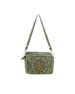  Campomaggi - Borsa a tracolla camera bag in pelle con strass e