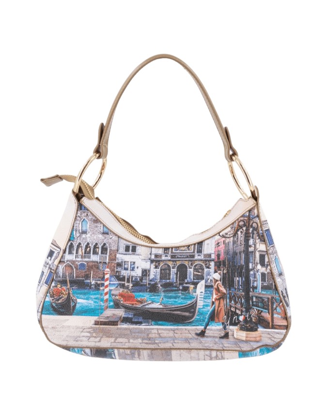 Ynot - Borsa a spalla a sacca in ecopelle stampa città Yesbag