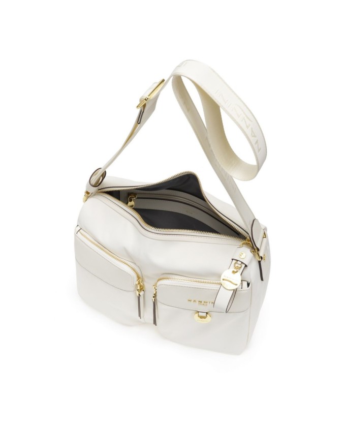  Nannini - Borsa a tracolla in nylon e pelle con tasche esterne