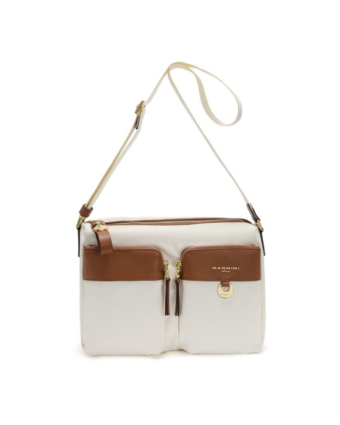  Nannini - Borsa a tracolla in nylon e pelle con tasche esterne