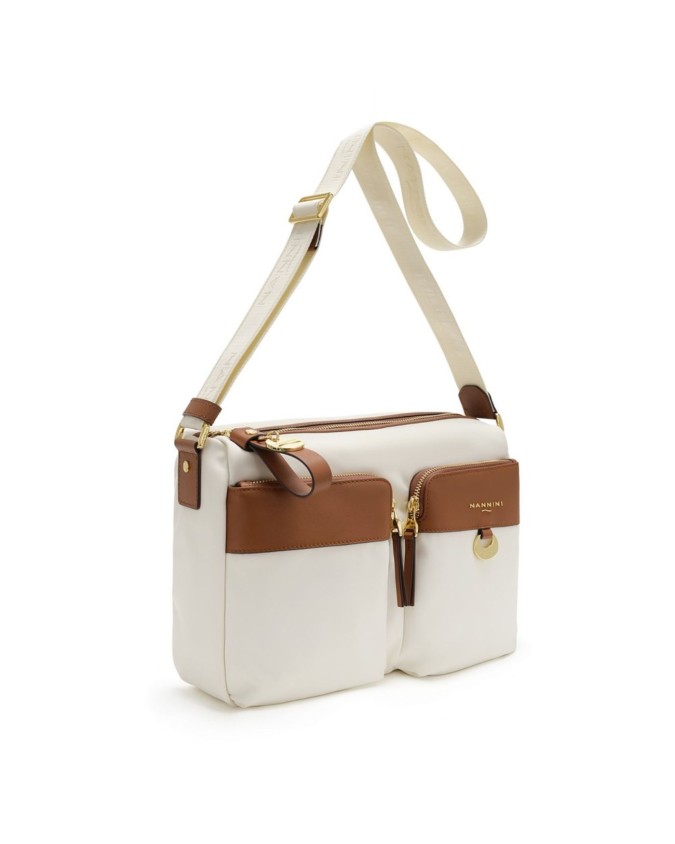  Nannini - Borsa a tracolla in nylon e pelle con tasche esterne