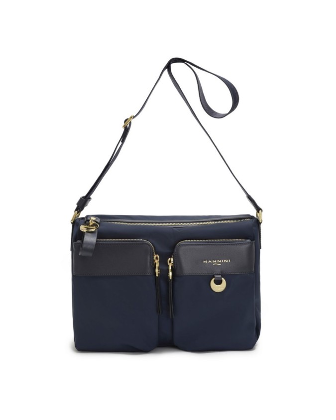  Nannini - Borsa a tracolla in nylon e pelle con tasche esterne