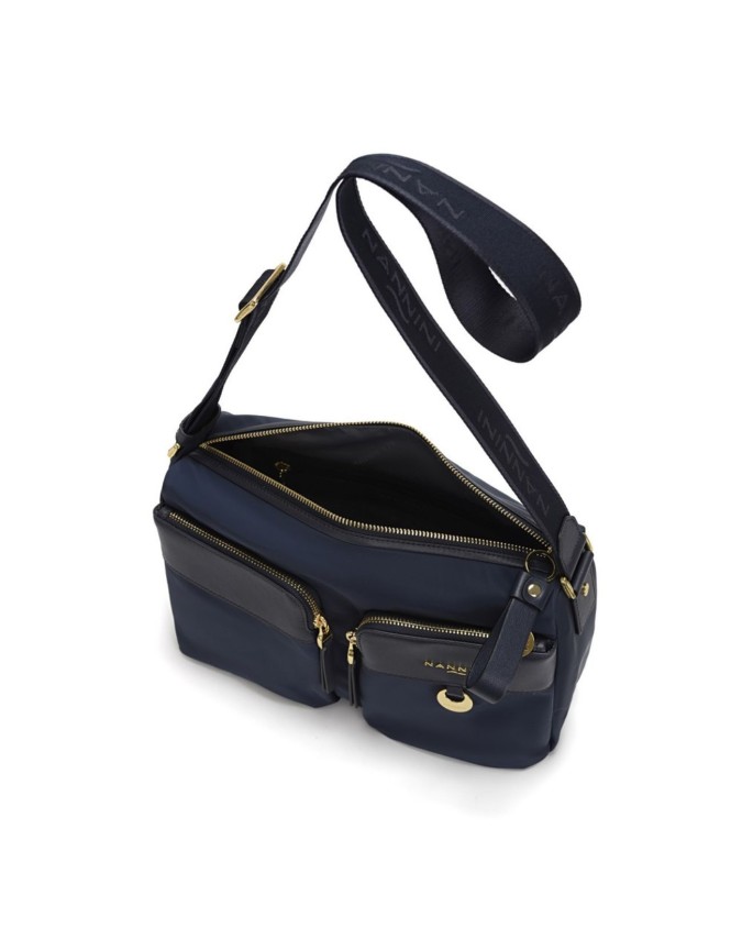  Nannini - Borsa a tracolla in nylon e pelle con tasche esterne