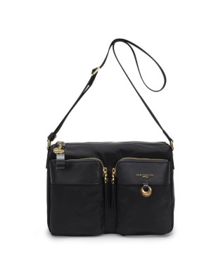  Nannini - Borsa a tracolla in nylon e pelle con tasche esterne