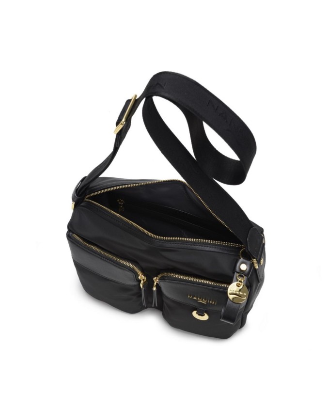  Nannini - Borsa a tracolla in nylon e pelle con tasche esterne