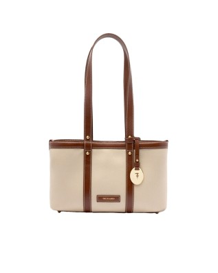 Trussardi - Borsa shopper piccola in canvas e pelle Elba