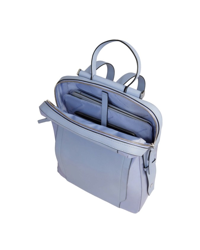  Piquadro - Zaino donna in pelle e tessuto riciclato porta pc