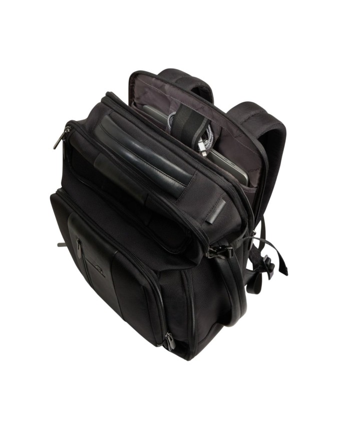  Piquadro - Zaino da viaggio espandibile in pelle e tessuto