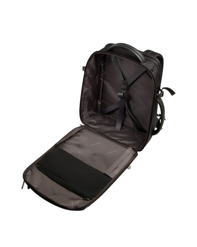  Piquadro - Zaino da viaggio espandibile in pelle e tessuto