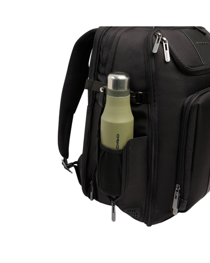  Piquadro - Zaino da viaggio espandibile in pelle e tessuto