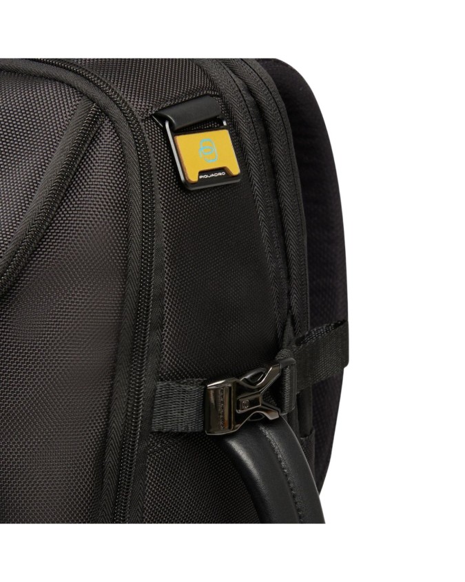 Piquadro - Zaino da viaggio espandibile in pelle e tessuto