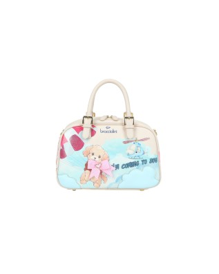 Braccialini - Borsa a mano bauletto in simil pelle stampa cagnolino Allround