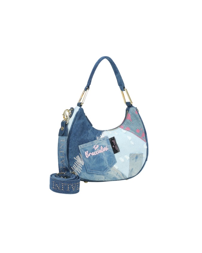  Braccialini - Borsa a spalla hobo in tessuto Amy Jeans