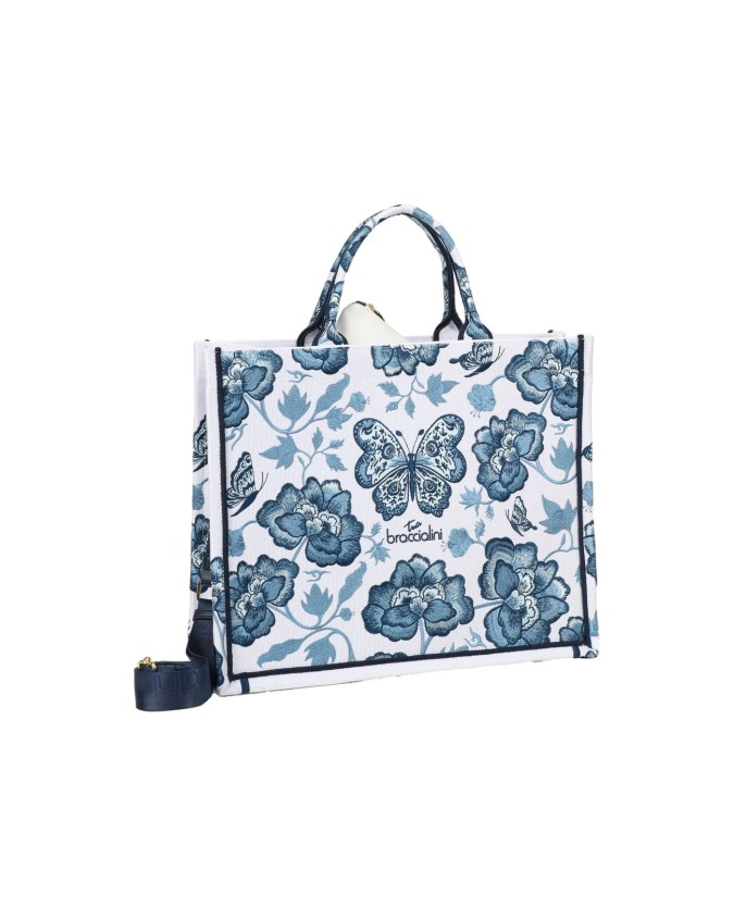  Braccialini - Borsa a mano in tessuto grande con tracolla Queen