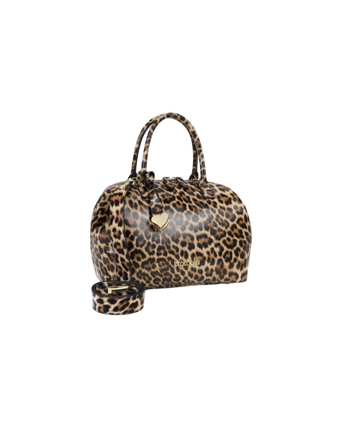  Braccialini - Borsa bauletto in pelle con stampa leopardata