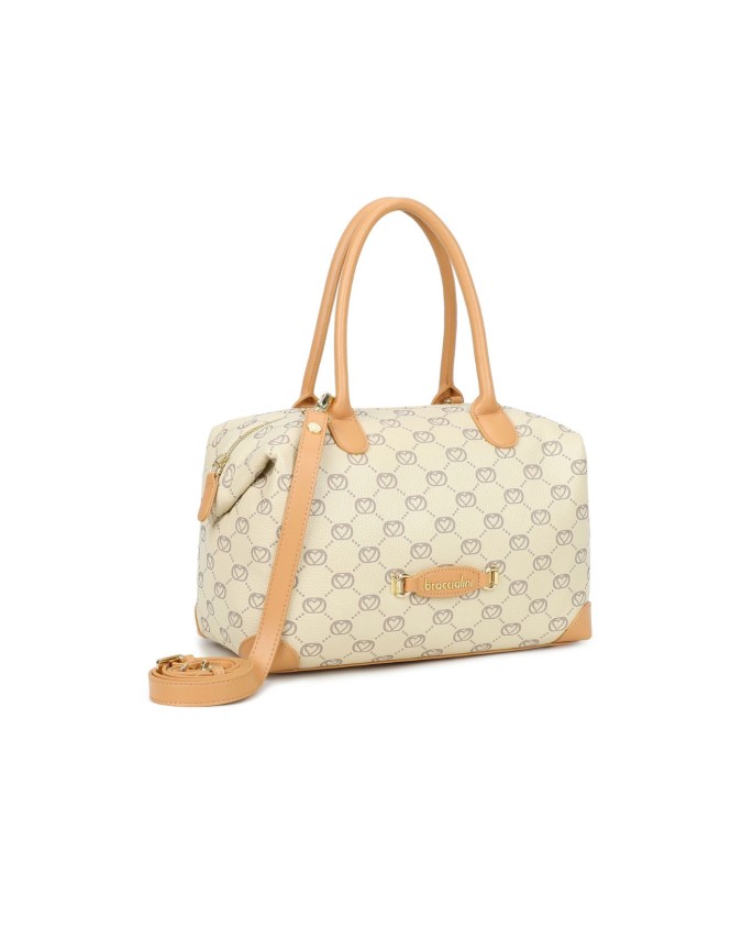  Braccialini - Borsa a mano bauletto in pelle stampata Monogram